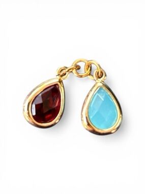 Garnet and Blue Topaz teardrop necklace charm